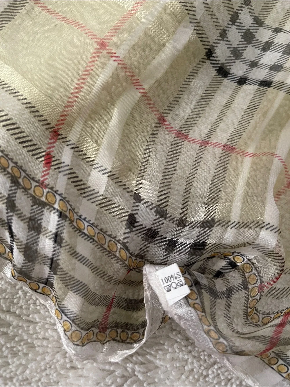 Silk Scarf Women’s square beige plaid